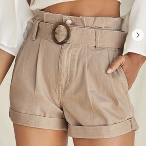 NWT Tan Belted Paperbag Denim Shorts